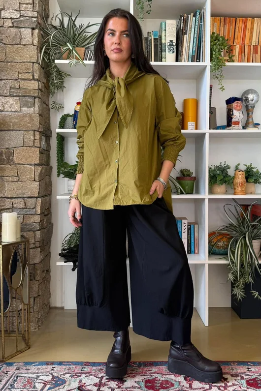 Paloma Tela Neckerchief Blouse Mucky Olive